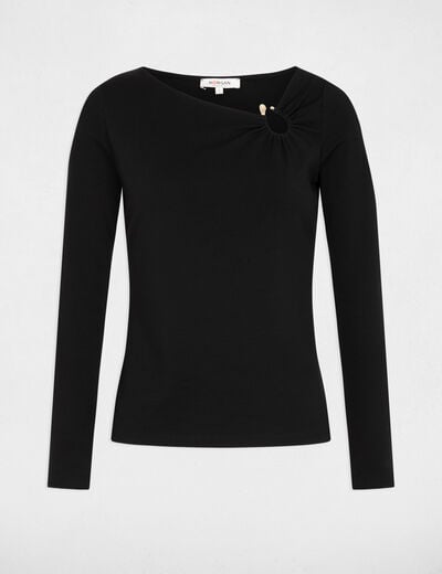 T-shirt d&eacute;collet&eacute; manches longues noir femme