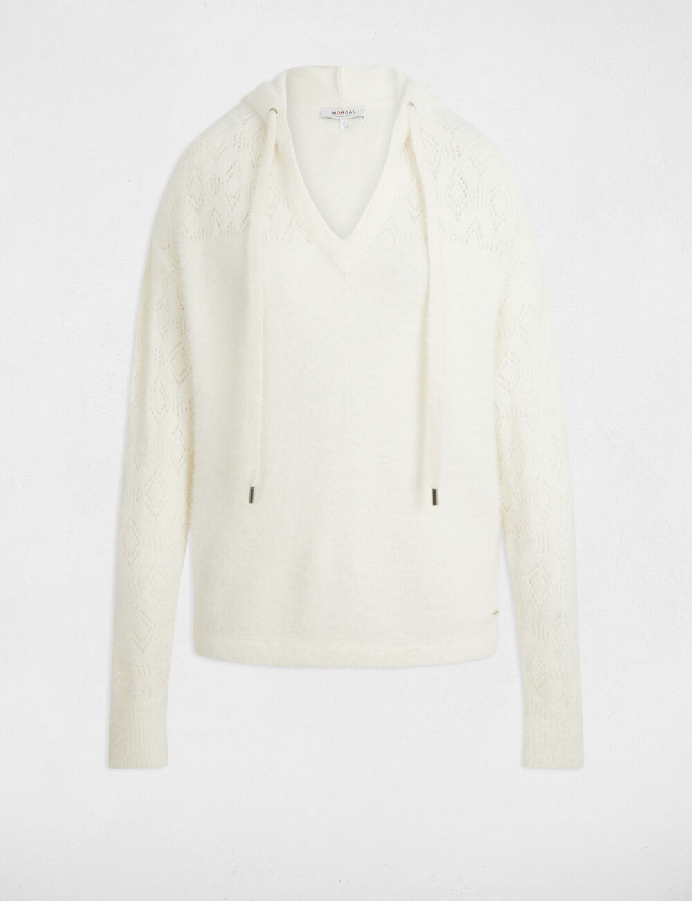 Pull &agrave; capuche ivoire femme