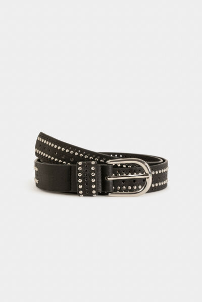 Ceinture avec clous et perforations noir femme