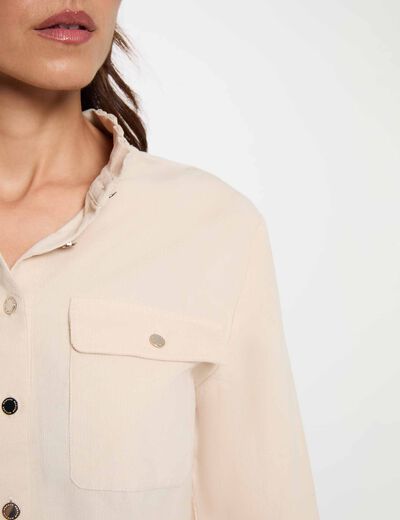 Chemise en velours c&ocirc;tel&eacute; ivoire femme