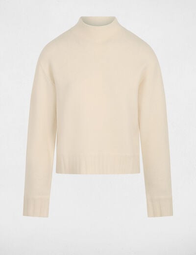 Pull col montant beige femme