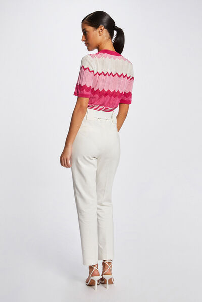 Pull manches courtes imprimé chevron rose fonce femme
