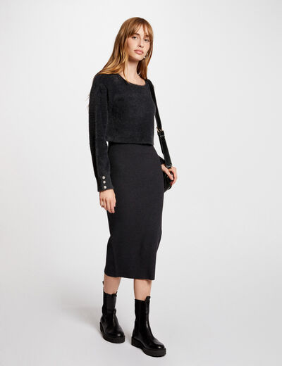 Robe tricot midi ajust&eacute;e 2-en-1 gris fonc&eacute; femme