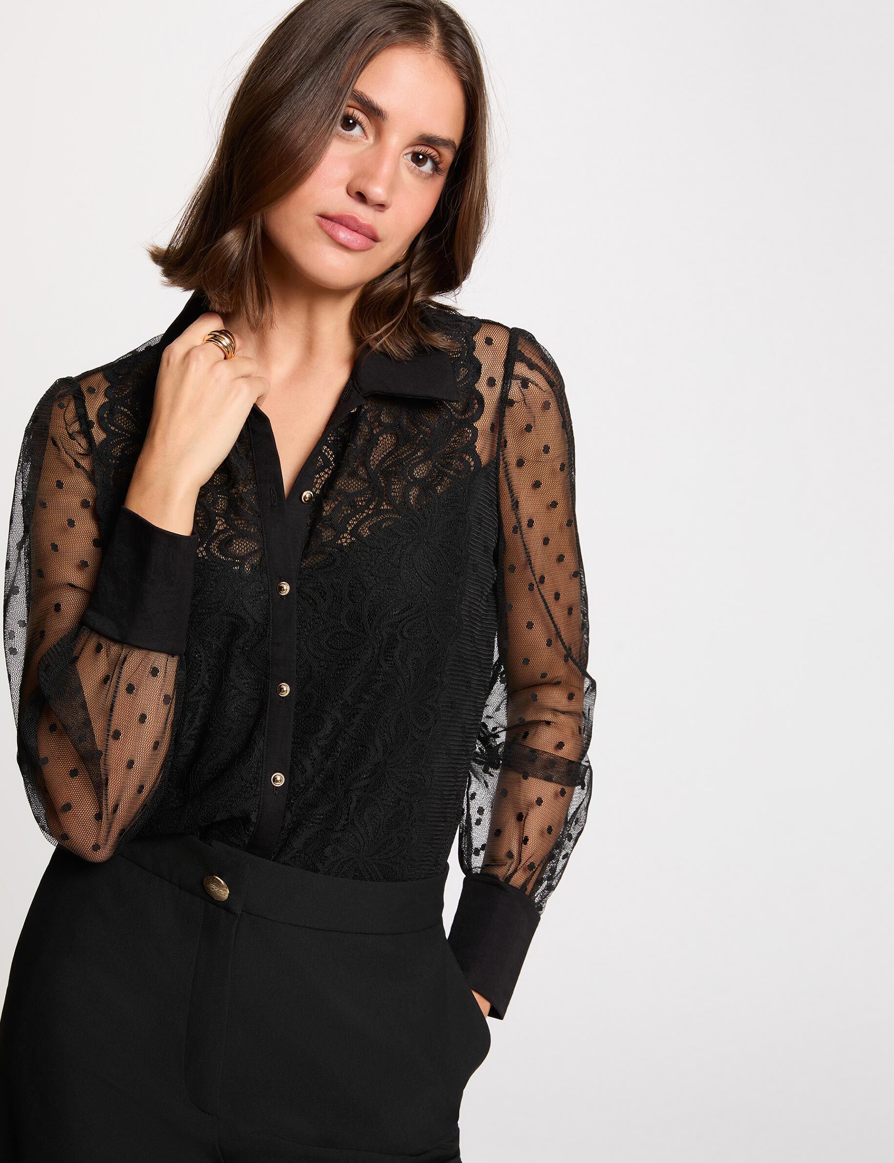 T shirt dentelle manches longues femme