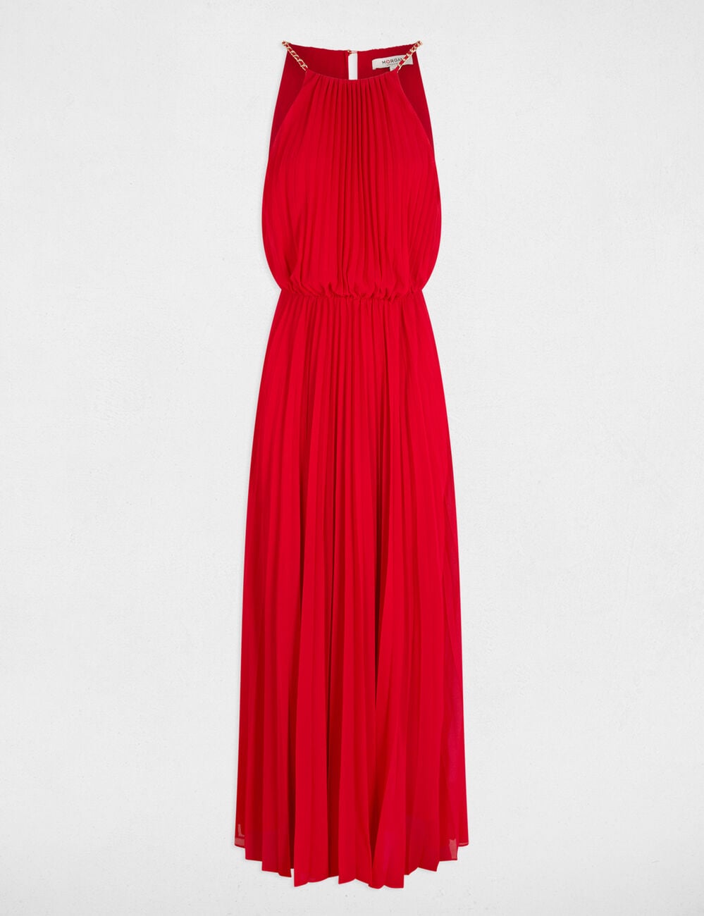 Robe longue pliss&eacute;e rouge femme