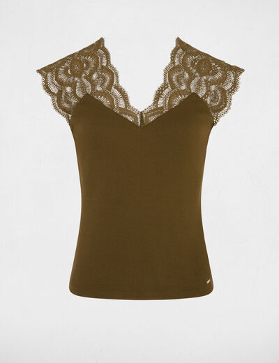T-shirt manches courtes vert kaki femme