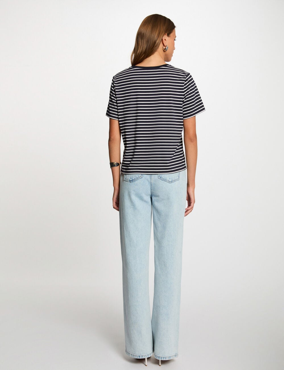 T-shirt manches courtes ray&eacute; bleu marine femme