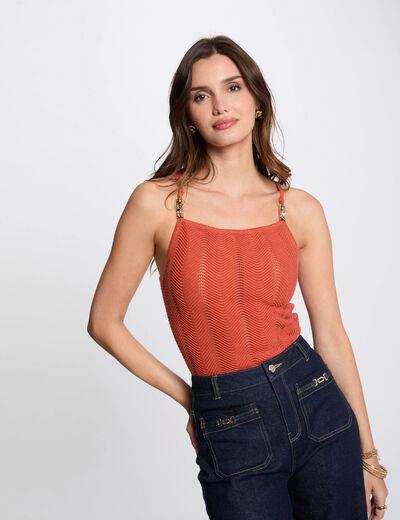 Top maille bretelles fines orange foncé femme