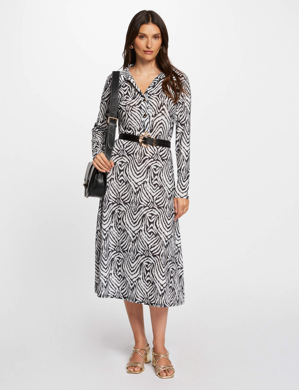Robe midi droite imprim&eacute;e multico femme