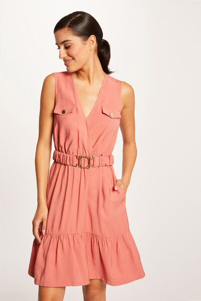 Robe droite fluide ceinturée rouille femme