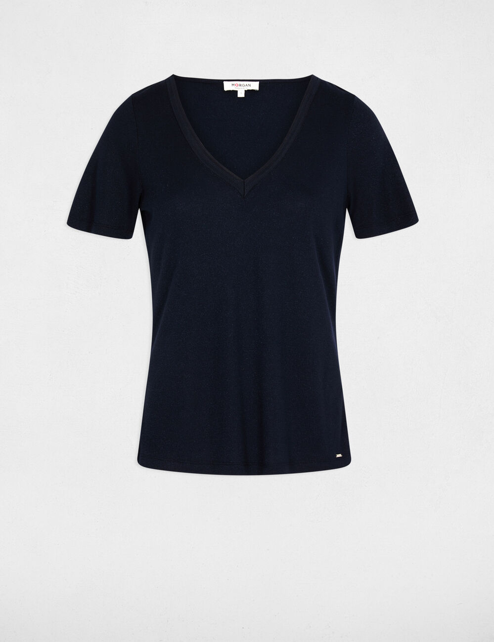 T-shirt cintr&eacute; col v bleu marine femme