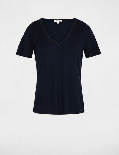 T-shirt cintr&eacute; col v bleu marine femme