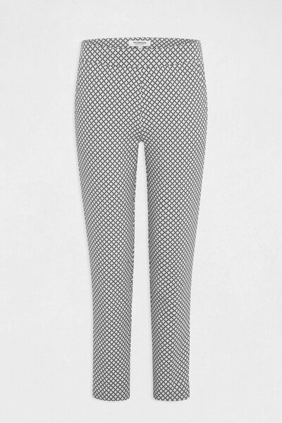 Pantalon cigarette 7/8ème imprimé ecru femme
