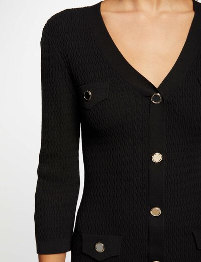 Robe pull ajustée manches 3/4 à boutons noir femme