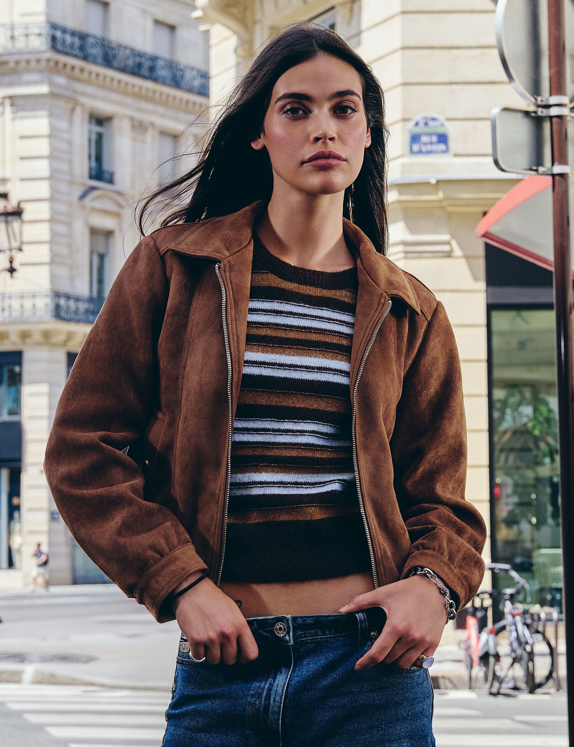 Blouson suédine cognac femme