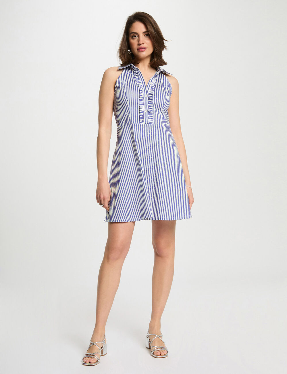 Robe courte trapèze rayée multicolore femme