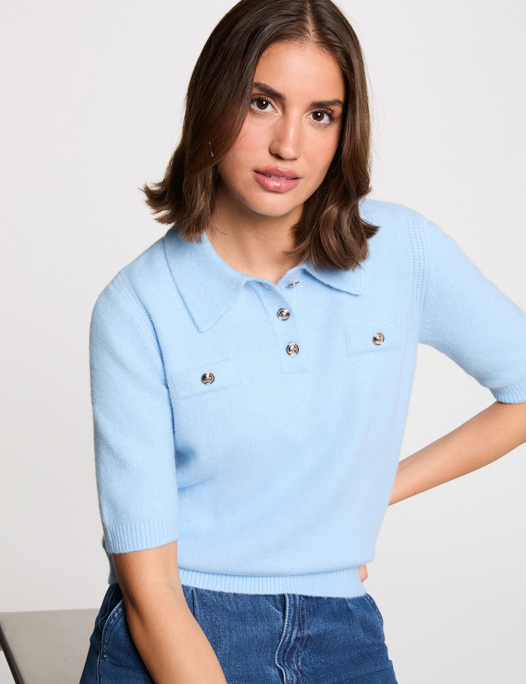 Pull ajusté col à revers femme