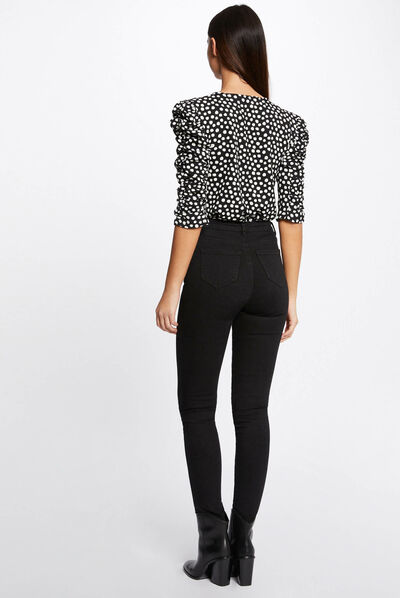 T-shirt manches 3/4 imprimé à pois noir femme