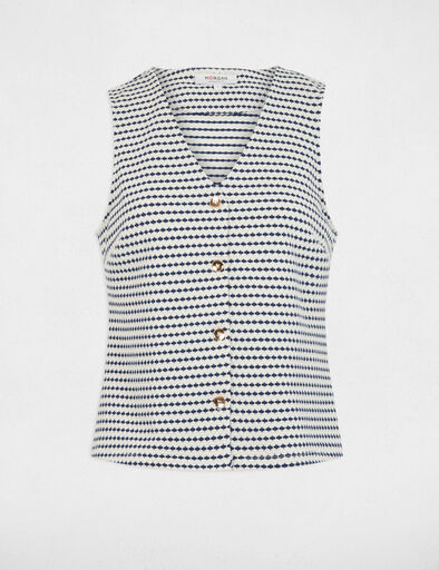 veston sans manches imprime bleu marine femme Veston sans manches imprimé bleu marine femme