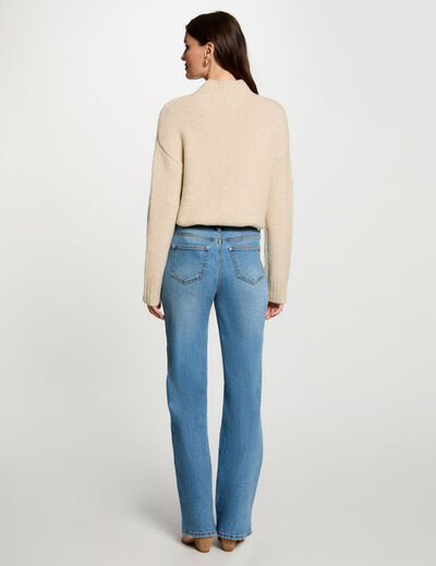 Pull col montant et sequins beige femme