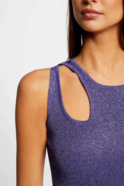 Robe pull midi ajustée fils métallisés violet femme