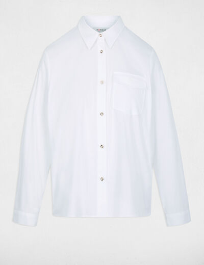 Chemise broderie col &agrave; revers blanc femme