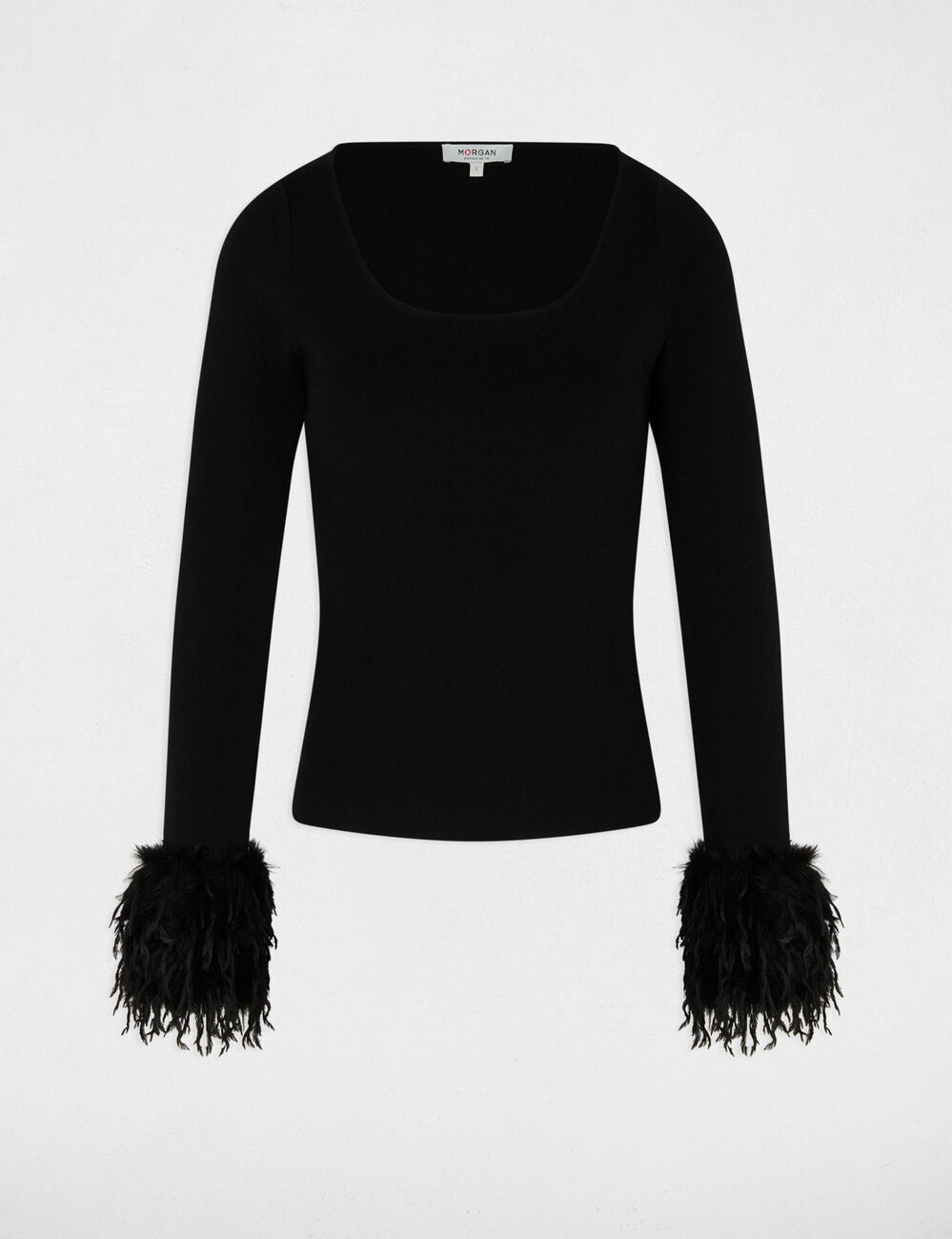Pull col u manches longues noir femme