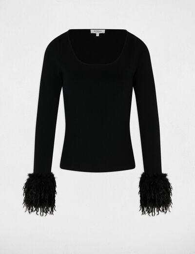 Pull col u manches longues noir femme