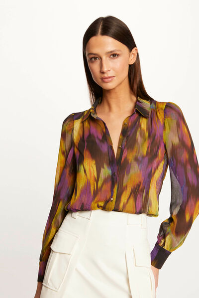Chemise manches longues imprimé abstrait multico femme