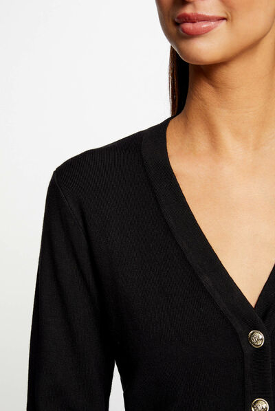 Gilet col en V manches longues noir femme