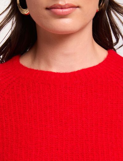Pull maille duveteuse rouge femme
