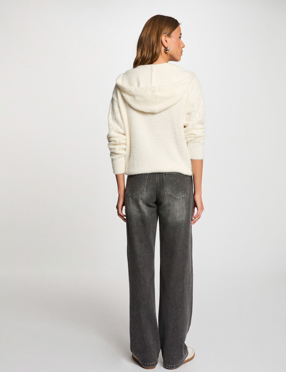 Pull &agrave; capuche ivoire femme