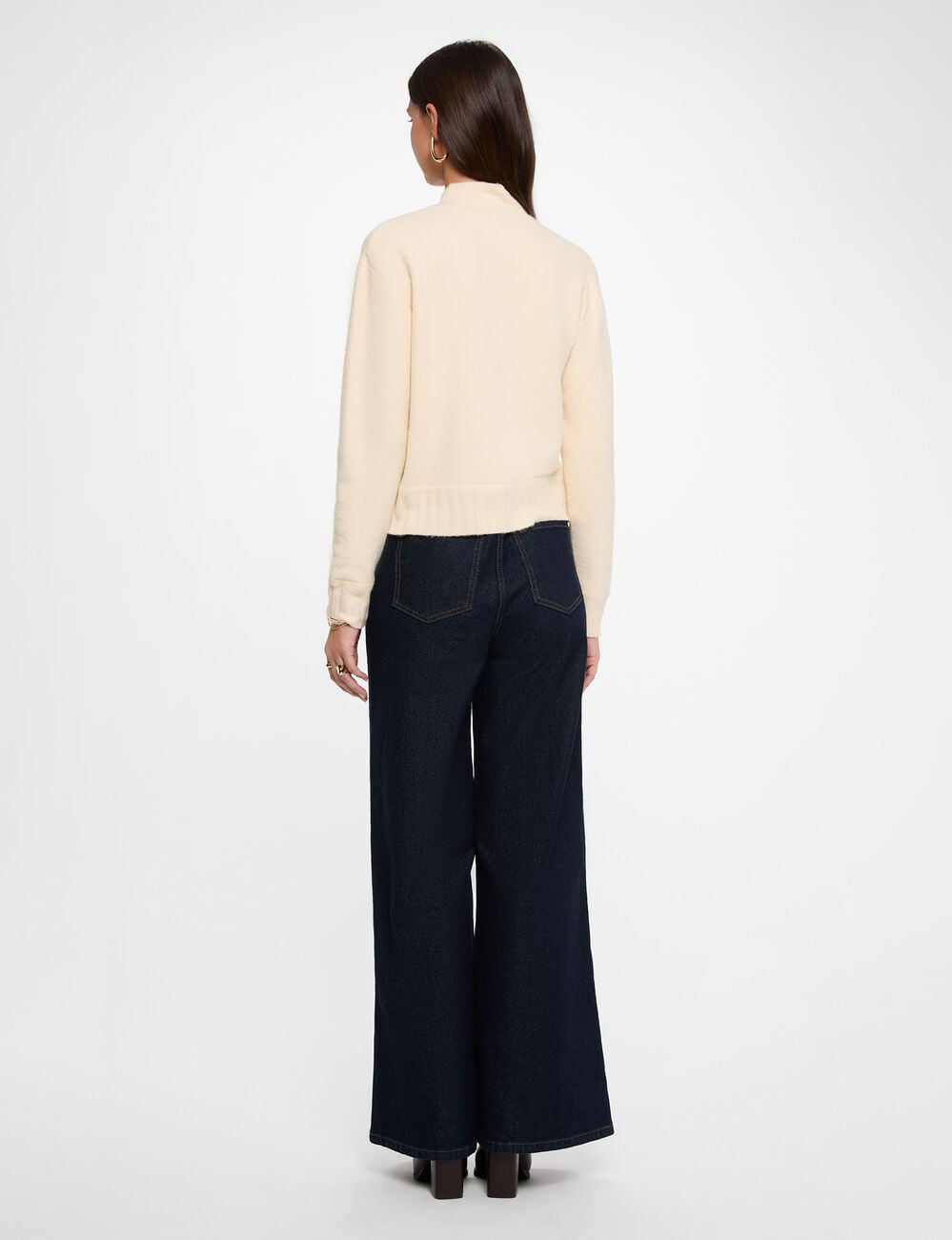 Pull col montant beige femme