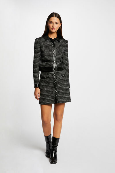 Jupe droite boutonné détails vinyle noir femme