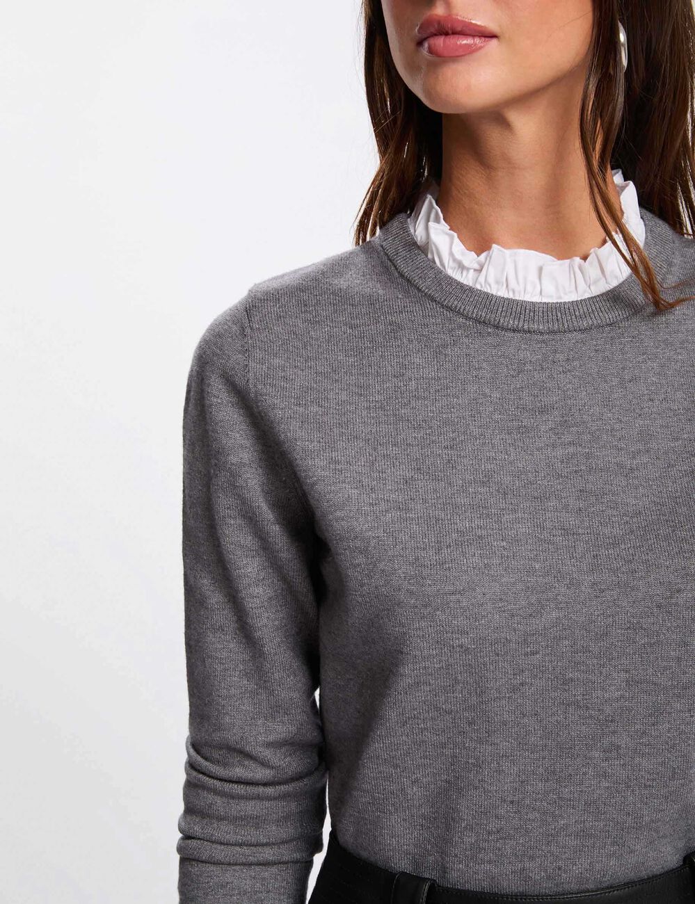 Pull col chemise gris clair femme