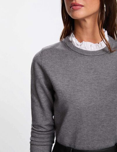 Pull col chemise gris clair femme