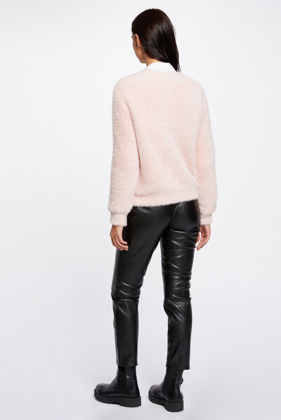 Gilet manches longues col en V rose femme
