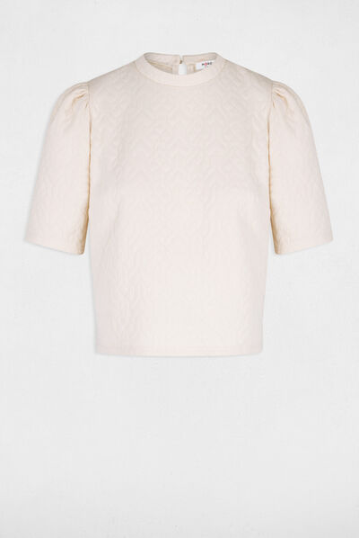 Sweat manches courtes matelassé ecru moyen femme