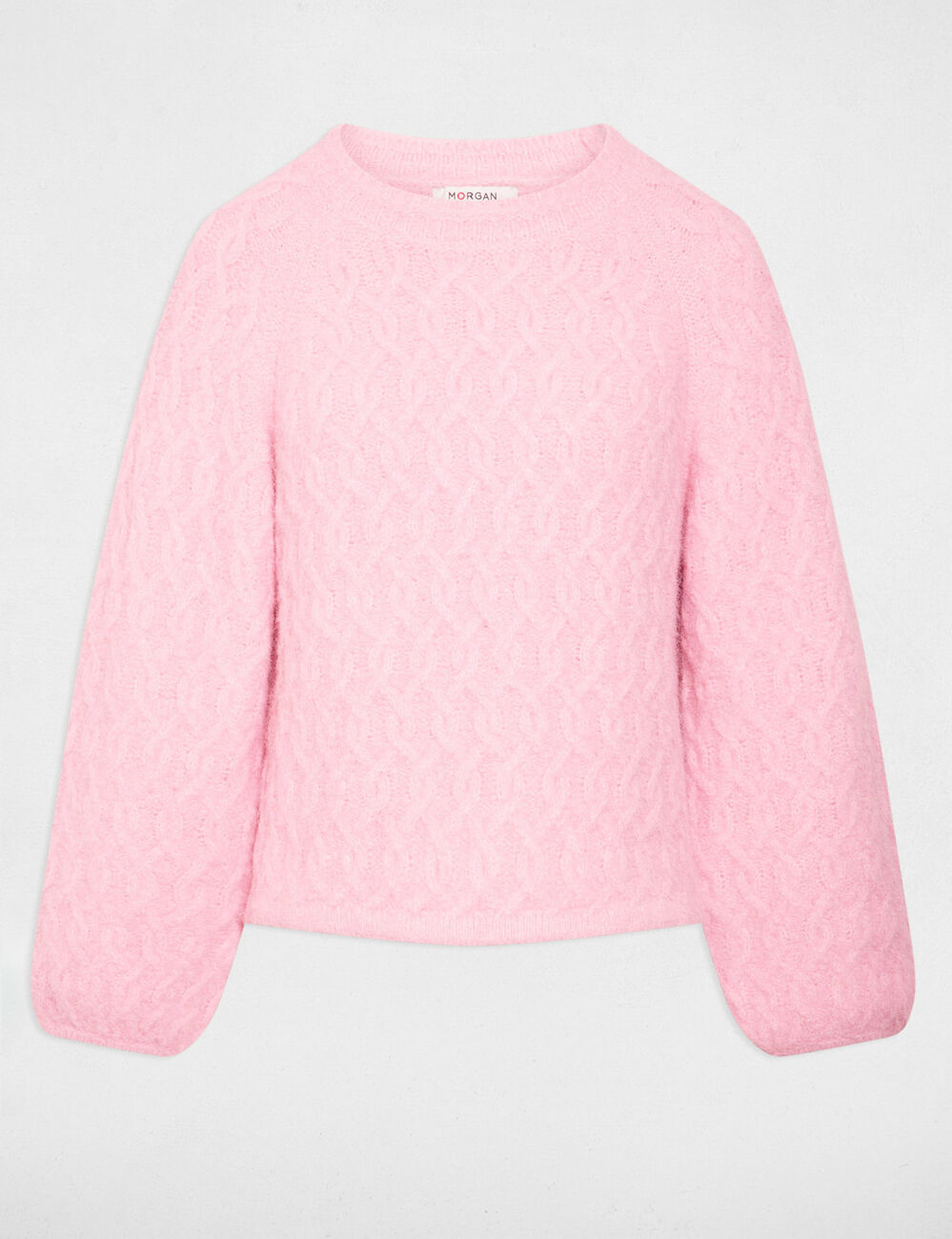 Pull &eacute;pais col rond rose femme