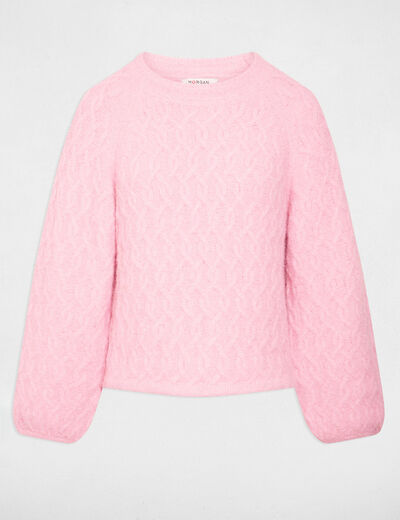Pull &eacute;pais col rond rose femme