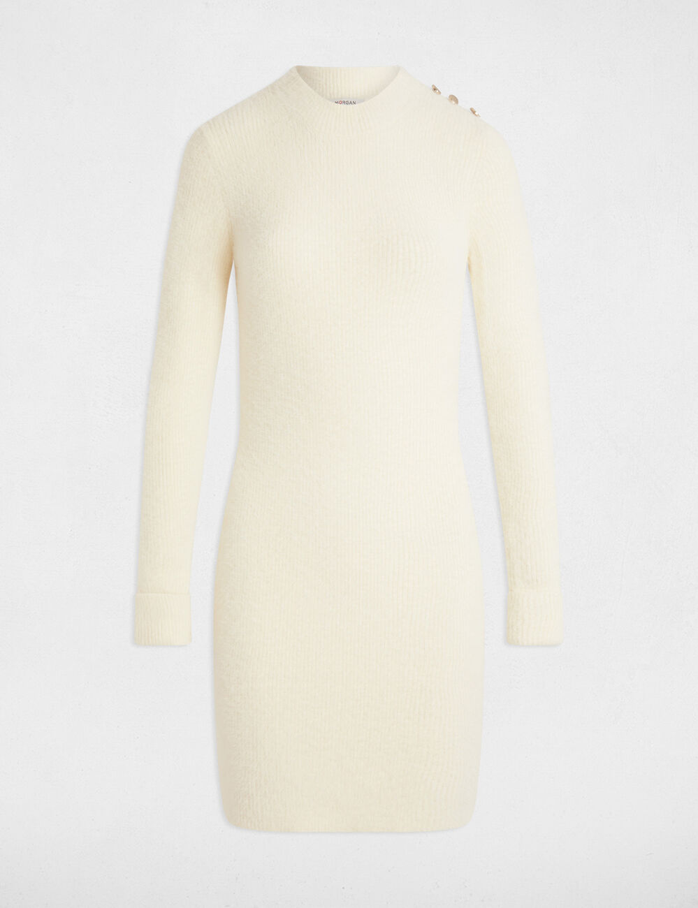 Robe tricot courte ajustée ivoire femme