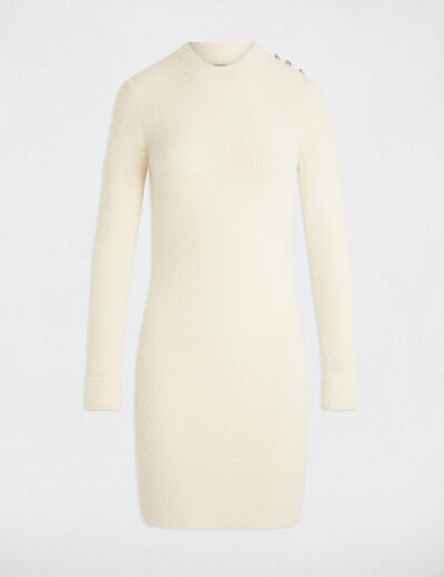 Robe tricot courte ajustée ivoire femme