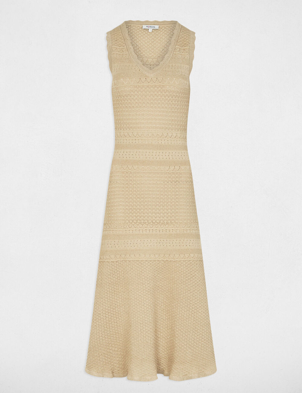 Robe tricot col v jaune or femme