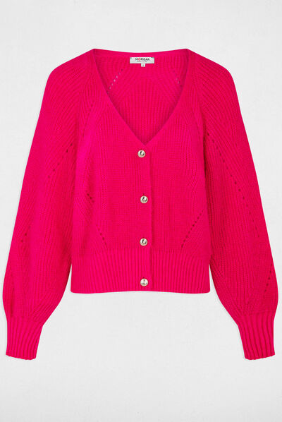 Gilet manches longues boutonné rose moyen femme