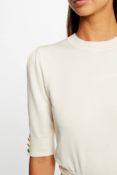 Pull manches courtes ornement métallique ivoire femme