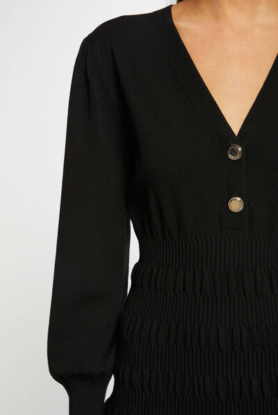 Robe pull patineuse col en V noir femme