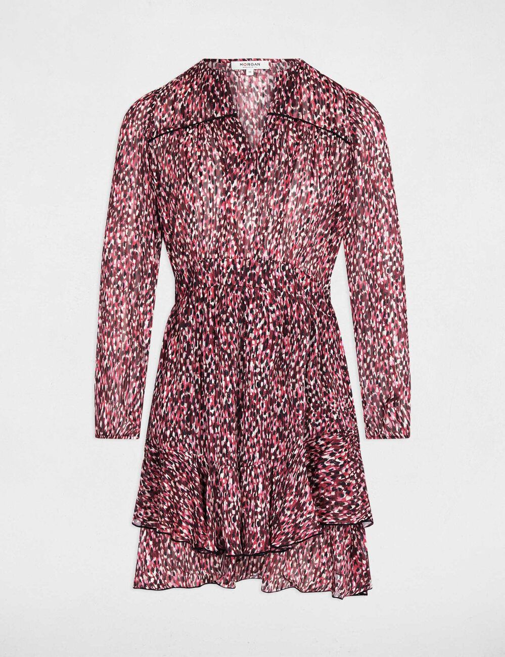 Robe courte col v multicolore femme