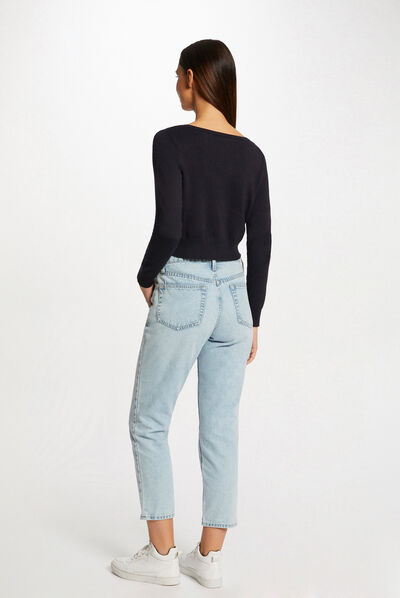 Gilet manches longues boutonné marine femme