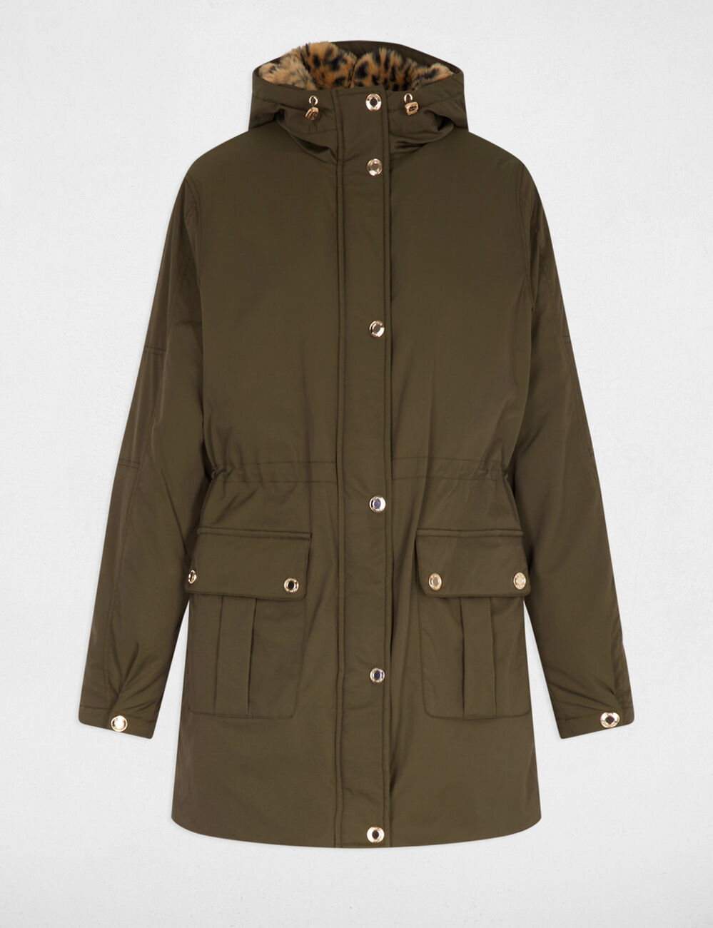 Parka longue fausse fourrure vert kaki femme
