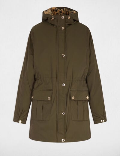 Parka longue fausse fourrure vert kaki femme